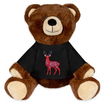Red deer with floral pattern - MiniFeet® RecycelBär® Teddy Bear Brown - black - Front