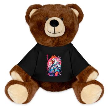 Rooster Yokai Vaporwave Aesthetic Samurai Art - MiniFeet® RecycelBär® Teddy Bear Brown - black - Front