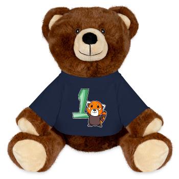 1 Jahr alt - Einschulung - Kleiner Panda Motiv - MiniFeet® RecycelBär® Braun - French Navy - Vorne