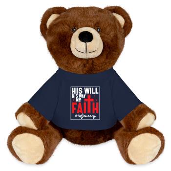 His Will His Way My Faith #IVFJourney Infertility - MiniFeet® RecycelBär® Braun - French Navy - Vorne