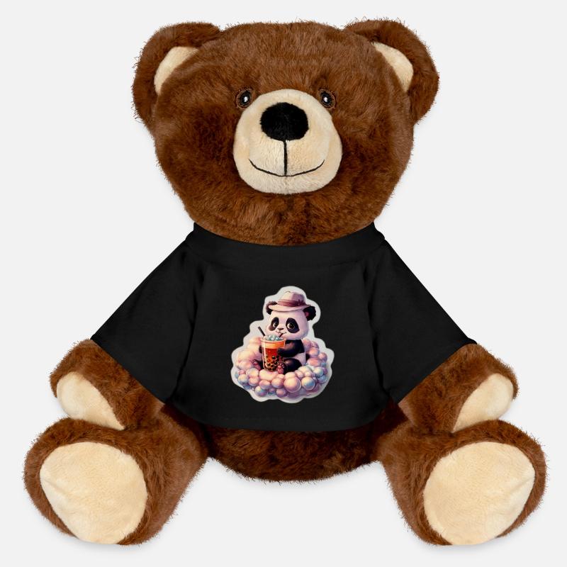 Cute Panda Bubble Tea Illustration - MiniFeet® RecycelBär® Teddy Bear Brown - black