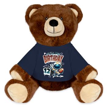 Astronaut 12th Birthday Football - MiniFeet® RecycelBär® Teddy Bear Brown - french navy - Front