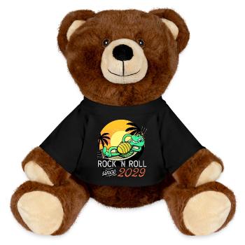Turtle Rock N Roll Since 2029 Birthday - MiniFeet® RecycelBär® Teddy Bear Brown - black - Front