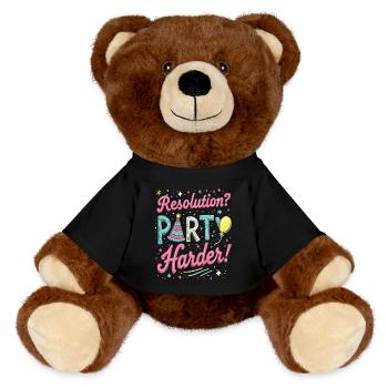 Conception de la fête de résolution - Motif amusant du réveillon du Nouvel An - Nounours RecycelBär® marron - noir - Devant