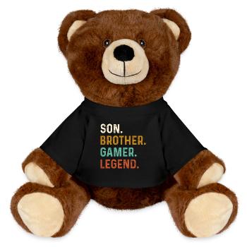 Son Brother Video Gamer Legend Gaming - MiniFeet® RecycelBär® Braun - Schwarz - Vorne