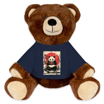 Panda avec soupe dans une forêt de bambous - Nounours RecycelBär® marron - bleu marine - Devant