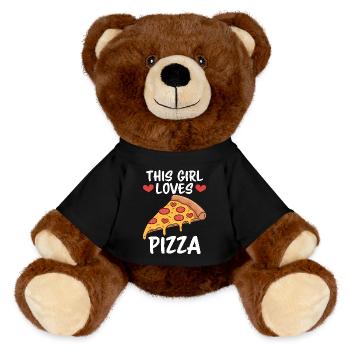 Pizza Spruch Witz Pizzeria Lustiges Pizza Geschenk - MiniFeet® RecycelBär® Braun - Schwarz - Vorne