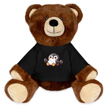 Süßer Pinguin Cartoon Gewichte Heben Fitness - MiniFeet® RecycelBär® Braun - Schwarz - Vorne