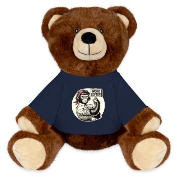Strong gorilla woman: Work softer - MiniFeet® RecycelBär® Teddy Bear Brown - french navy - Front