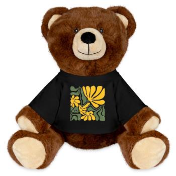 Abstrakte gelbe und grüne Blumenkunst - MiniFeet® RecycelBär® Braun - Schwarz - Vorne