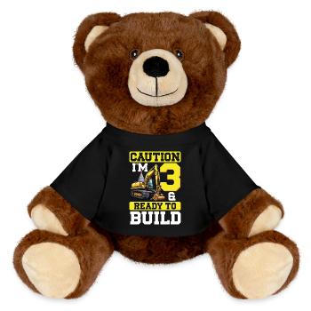 Attention j’ai 3 ans et je suis prêt à creuser anniversaire - Nounours RecycelBär® marron - noir - Devant