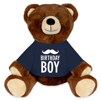 Birthday Boy – Geburtstag mit Schnurrbart - MiniFeet® RecycelBär® Braun - French Navy - Vorne