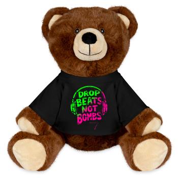 Drop Beats Not Bombs green pink - MiniFeet® RecycelBär® Teddy Bear Brown - black - Front