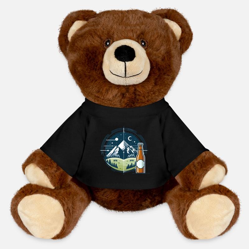 Nocturnal mountain scenery with beer bottle - MiniFeet® RecycelBär® Teddy Bear Brown - black