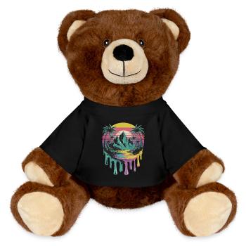 Île tropicale coucher de soleil palmiers Art - Nounours RecycelBär® marron - noir - Devant