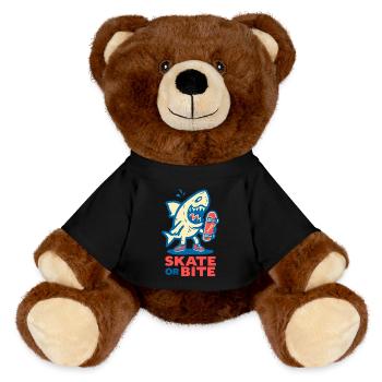 Comic-Hai mit Skateboard und Spruch - MiniFeet® RecycelBär® Braun - Schwarz - Vorne