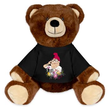 Nain de jardin hipster avec téléphone portable et arrosoir - Nounours RecycelBär® marron - noir - Devant
