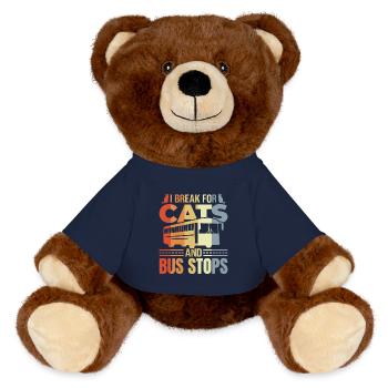Je freine pour les chats et les arrêts de bus - Nounours RecycelBär® marron - bleu marine - Devant