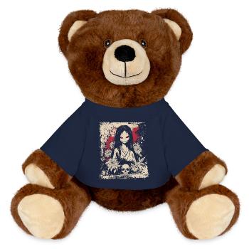 Fille en kimono d'anime d'horreur avec motif de crâne - Nounours RecycelBär® marron - bleu marine - Devant