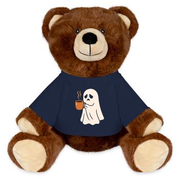 Scary ghost with coffee cup - MiniFeet® RecycelBär® Teddy Bear Brown - french navy - Front
