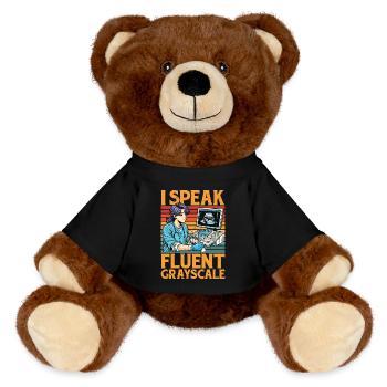 Sonographer I Speak Fluent Grayscale Xray Tech - MiniFeet® RecycelBär® Braun - Schwarz - Vorne