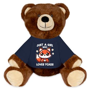 Girl Who Loves Kawaii Foxes - MiniFeet® RecycelBär® Teddy Bear Brown - french navy - Front