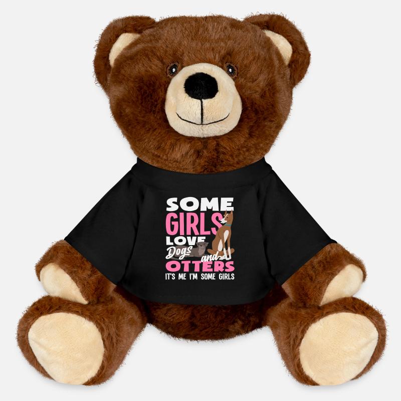 Fille, je suis un chien, loutre de mer, dessin animé - Nounours RecycelBär® marron - noir