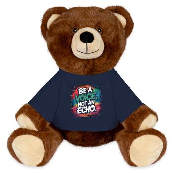 Be a Voice – Mutmacher Spruch im Retro Style - MiniFeet® RecycelBär® Braun - French Navy - Vorne