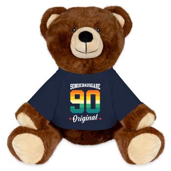 90 Birthday - MiniFeet® RecycelBär® Teddy Bear Brown - french navy - Front