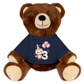 Eule zum dritten Geburtstag mit Luftballons - MiniFeet® RecycelBär® Braun - French Navy - Vorne