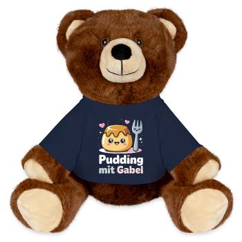 Pudding with fork - MiniFeet® RecycelBär® Teddy Bear Brown - french navy - Front
