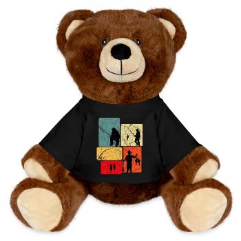 Fishing Silhouettes Retro Look - MiniFeet® RecycelBär® Teddy Bear Brown - black - Front