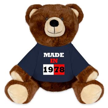 Made in 1978 Retro Birthday Blocky - MiniFeet® RecycelBär® Teddy Bear Brown - french navy - Front