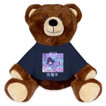 Anime Girl Low Battery Aufladen Pixel Art - MiniFeet® RecycelBär® Braun - French Navy - Vorne