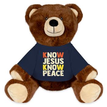 Connais Jésus Connais La Paix Cadeau Chrétien Foi - Nounours RecycelBär® marron - bleu marine - Devant