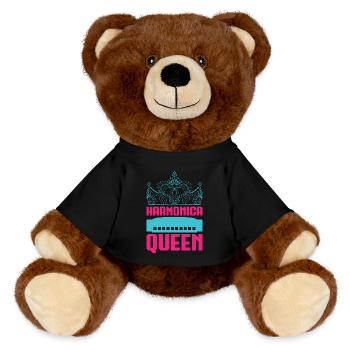 Funny Harmonica Player Queen Harmonica - MiniFeet® RecycelBär® Braun - Schwarz - Vorne