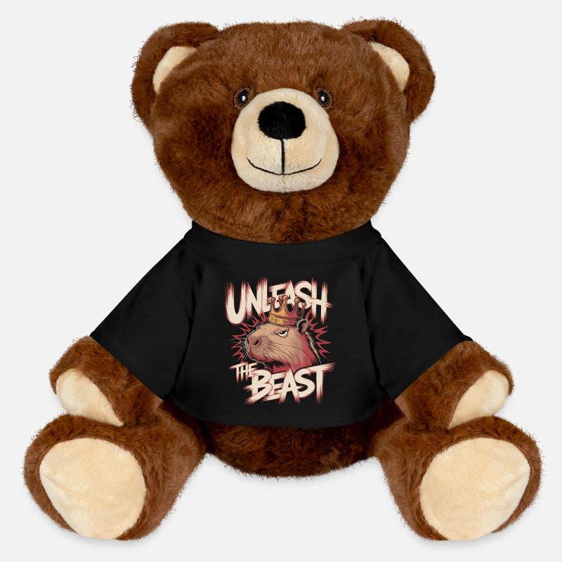 Capybara King Unleash the Beast Design - MiniFeet® RecycelBär® Teddy Bear Brown - black
