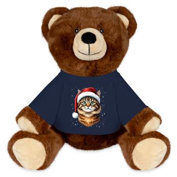 Chaton Noël au Chapeau Rouge - Nounours RecycelBär® marron - bleu marine - Devant