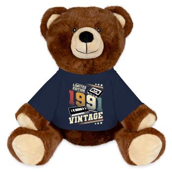 1991 Geburtsjahr Baujahr Geburtstag vintage - MiniFeet® RecycelBär® Braun - French Navy - Vorne