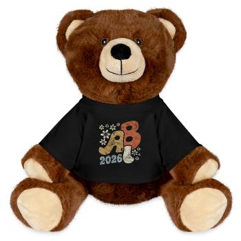 ABI 2026 Blüten Vintage Abitur Geschenk - MiniFeet® RecycelBär® Braun - Schwarz - Vorne