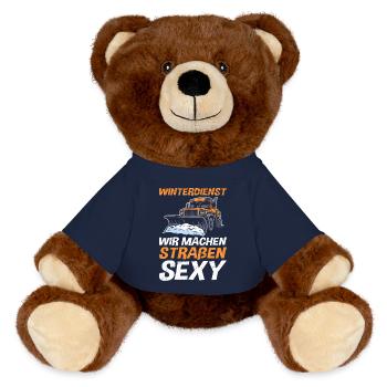 WINTERDIENST WIR MACHEN STRAßEN SEXY Lustig - MiniFeet® RecycelBär® Braun - French Navy - Vorne