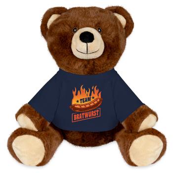 Team Bratwurst | Grillen Flammen Party - MiniFeet® RecycelBär® Braun - French Navy - Vorne
