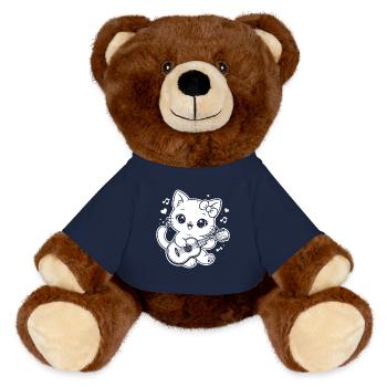 Chat kawaï jouant du ukulélé - Nounours RecycelBär® marron - bleu marine - Devant