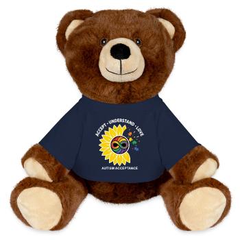 Autismus Akzeptanz Sonnenblume Symbol - MiniFeet® RecycelBär® Braun - French Navy - Vorne