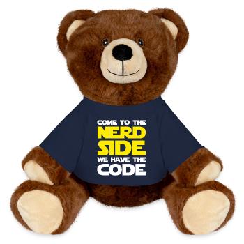 Nerd Side Retro Yellow Sci-Fi Typography Art - MiniFeet® RecycelBär® Braun - French Navy - Vorne