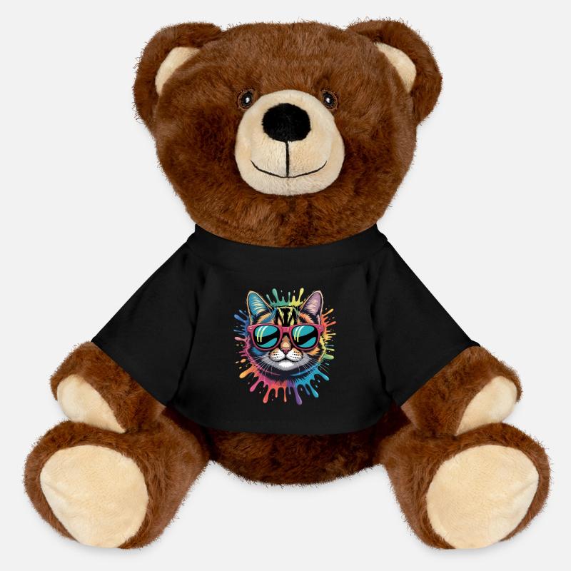 Bunte Katze Wasserfarben Spritzer Graffiti - MiniFeet® RecycelBär® Braun - Schwarz