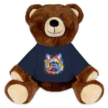 Art coloré de chien Bouledogue Français - Nounours RecycelBär® marron - bleu marine - Devant
