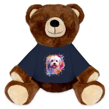 Colorful Maltese Dog Splash Art - MiniFeet® RecycelBär® Teddy Bear Brown - french navy - Front