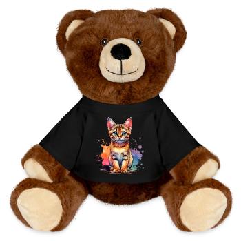 Savannah Cat Gift - MiniFeet® RecycelBär® Teddy Bear Brown - black - Front