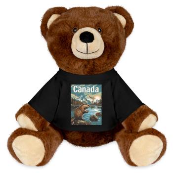 Merveilles naturelles du Canada Paysage au bord du lac avec des castors - Nounours RecycelBär® marron - noir - Devant